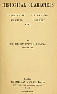 Historical Characters: Mackintosh, Talleyrand, Canning, Cobbett, Peel